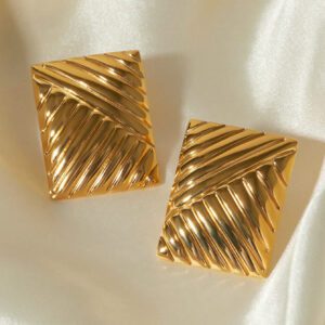 Uworld 1 boucle d'oreille symétrique rayée en acier inoxydable plaqué or 18 carats, adaptée au port quotidien des femmes