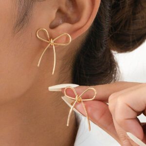 1 paire de boucles d'oreilles à nœud minimalistes et élégants avec un design de ligne, à la mode pour les femmes, convenant pour une soirée de la Saint-Valentin, idée cadeau de la Saint-Valentin