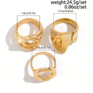 3 pièces Ensemble de bagues géométriques rondes vintage punk, asymétriques et creuses. Bijoux en métal lourd unique et superposé, convient pour le port quotidien, les vacances, les fêtes et les banquets. Cadeau de bijoux charmants