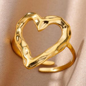 1 pièce Bague ouverte à la mode en acier inoxydable à détail cœur pour femme pour décoration quotidienne