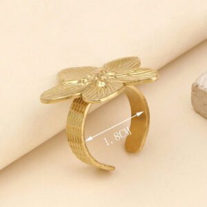 Onelike 1 pièce Fleur jaune or exagérée à la mode, convenant pour les femmes pour assortir les vêtements ou comme bague ouverte décorative pour les cadeaux de la Saint-Valentin
