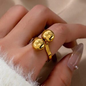 1 pièce Bague à déclaration Épais ouverte en métal doré à design simple et classique avec boule pour accessoire décontracté quotidien pour femmes