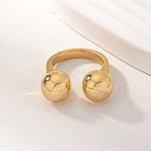 1 pièce Bague à déclaration Épais ouverte en métal doré à design simple et classique avec boule pour accessoire décontracté quotidien pour femmes