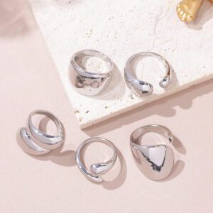 Ensemble De 5 Bagues Ouvertes En Métal Large Et Exagérées Pour Femmes Accessoires De Fête De Musique De Festival