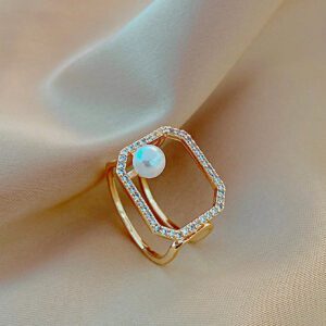 1 Pièce Bague De Design Géométrique À Décor En Strass Et Perles Synthétiques À La Mode Pour Femmes, Pour La Décoration De Fête