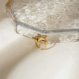 Uworld 1 pièce Bague ouverte en acier inoxydable plaqué or 18 carats, de forme géométrique tridimensionnelle en pentagramme, anti-allergie, imperméable, bijou de mode de haute qualité pour femmes, à porter au quotidien