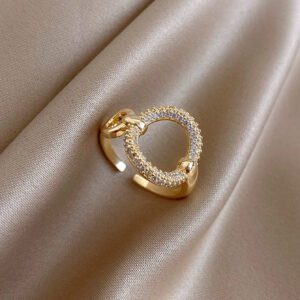 1 pièce Bague ouverte glamour en acier inoxydable zircone cubique à détail cercle pour femme pour la fête