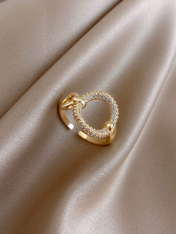 1 pièce Bague ouverte glamour en acier inoxydable zircone cubique à détail cercle pour femme pour la fête