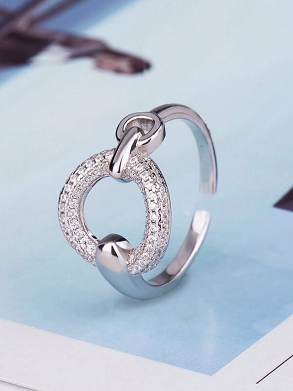 1 pièce Bague ouverte glamour en acier inoxydable zircone cubique à détail cercle pour femme pour la fête – Image 2
