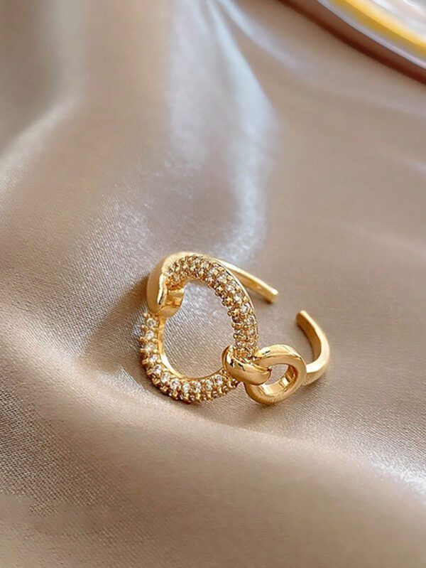 1 pièce Bague ouverte glamour en acier inoxydable zircone cubique à détail cercle pour femme pour la fête – Image 3