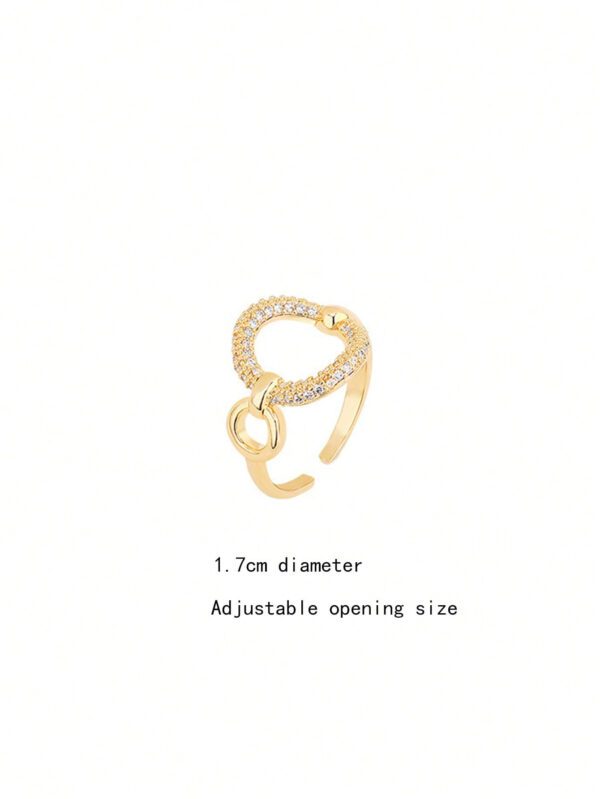 1 pièce Bague ouverte glamour en acier inoxydable zircone cubique à détail cercle pour femme pour la fête – Image 4