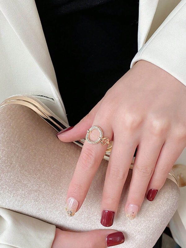 1 pièce Bague ouverte glamour en acier inoxydable zircone cubique à détail cercle pour femme pour la fête – Image 5