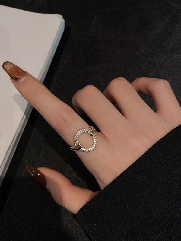 1 pièce Bague ouverte glamour en acier inoxydable zircone cubique à détail cercle pour femme pour la fête – Image 6