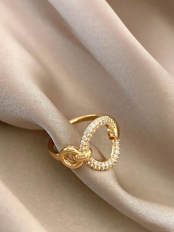 1 pièce Bague ouverte glamour en acier inoxydable zircone cubique à détail cercle pour femme pour la fête – Image 7