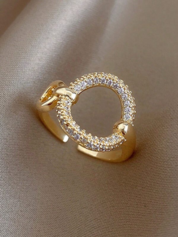 1 pièce Bague ouverte glamour en acier inoxydable zircone cubique à détail cercle pour femme pour la fête – Image 9