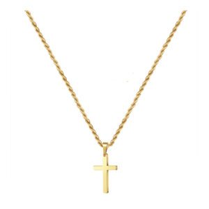 1 pièce Nouvelle mode Pendentif croix en acier inoxydable plaqué or 18K avec chaîne en corde tordue, convenable pour un bijou de port quotidien pour hommes et comme cadeau
