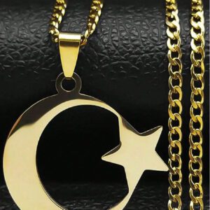 1 Pièce Collier En Acier Inoxydable Plaqué Or, Design Lune Et Étoile Adapté Pour Une Utilisation Quotidienne Pour Hommes