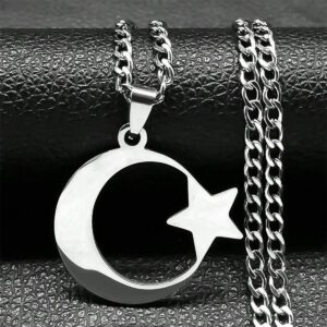 1 Pièce Collier En Acier Inoxydable Plaqué Or, Design Lune Et Étoile Adapté Pour Une Utilisation Quotidienne Pour Hommes