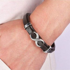 Bracelet vintage marron pour homme avec décoration en métal doré
