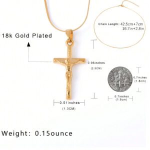 FICCINO Collier Pour Homme Ficcino, Pendentif Croix Jésus Plaqué Or 18k Avec Chaîne Serpent Plat En Acier De Titane, Style Vintage Pour Une Utilisation Quotidienne Avec Boîte