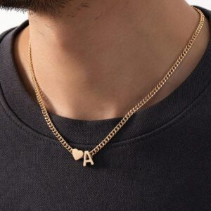 1 pièce Pendentif de collier pour hommes minimaliste avec motif de cœur et lettre en métal, Valentin