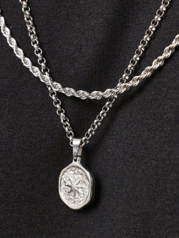 SUMWON 3 pièces Ensemble de collier pendentif en acier inoxydable argenté en forme de soleil éclatant