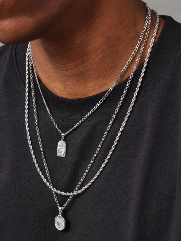 SUMWON 3 pièces Ensemble de collier pendentif en acier inoxydable argenté en forme de soleil éclatant – Image 2