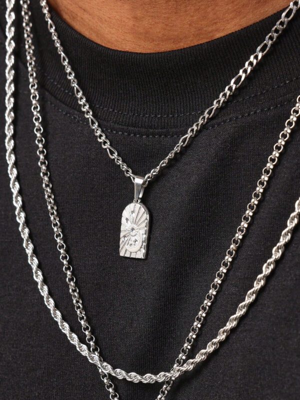 SUMWON 3 pièces Ensemble de collier pendentif en acier inoxydable argenté en forme de soleil éclatant – Image 3