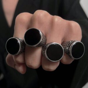 1 pièce Bague vintage exagérée aux cristaux de verre, forme ronde mode pour homme, convient pour le port quotidien