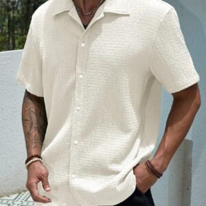 Manfinity Homme Chemise casual à boutons texturée unie pour hommes
