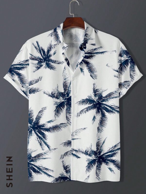 Manfinity Dauomo Chemise d'été pour hommes à manches courtes avec imprimé tropical