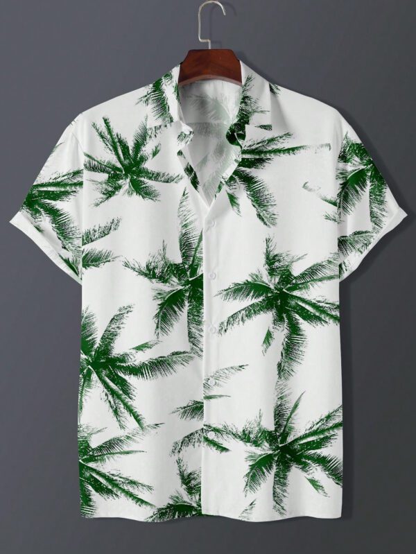 Manfinity Dauomo Chemise d'été pour hommes à manches courtes avec imprimé tropical – Image 3