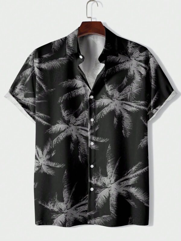 Manfinity Dauomo Chemise d'été pour hommes à manches courtes avec imprimé tropical – Image 4