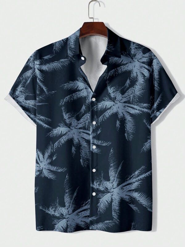 Manfinity Dauomo Chemise d'été pour hommes à manches courtes avec imprimé tropical – Image 5