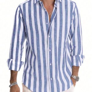Chemise à manches longues à imprimé rayé pour homme
