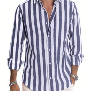 Chemise à manches longues à imprimé rayé pour homme