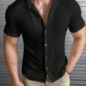 Manfinity Modomio Chemise pour homme à boutonnière unicolore en coupe ajustée et col à manches courtes en blanc unicolore