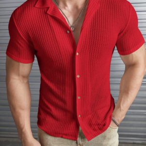 Manfinity Modomio Chemise pour homme à boutonnière unicolore en coupe ajustée et col à manches courtes en blanc unicolore