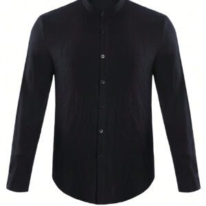 Chemise pour homme printemps/été, couleur unie, col montant, manches longues, décontracté/bureau