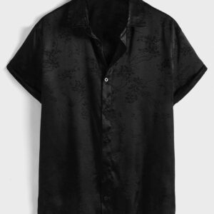 Manfinity VCAY Chemise noire à motif graphique pour hommes avec boutons devant en jacquard, chemise noire pour enfants