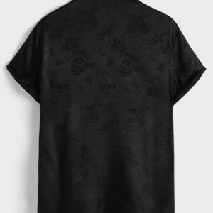 Manfinity VCAY Chemise noire à motif graphique pour hommes avec boutons devant en jacquard, chemise noire pour enfants