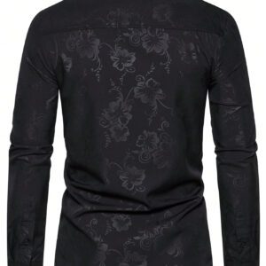 Manfinity RSRT Chemise graphique pour homme à manches longues ajustée à fleurs jacquard boutonnée pour le mari