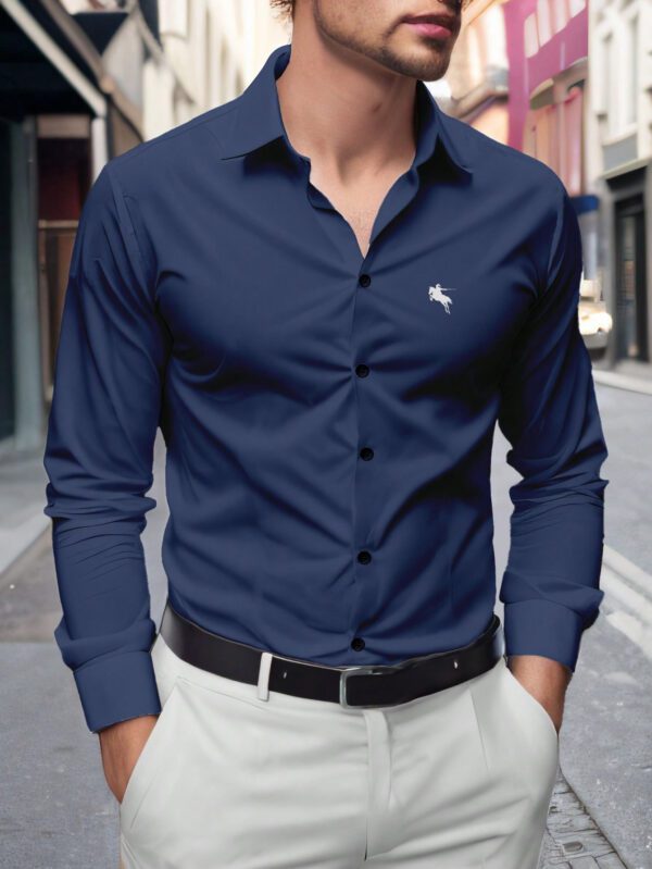 Manfinity Homme Chemise Décontractée À Manches Longues Imprimée Avec Cavalier À Cheval Pour Hommes Au Printemps-été – Image 6