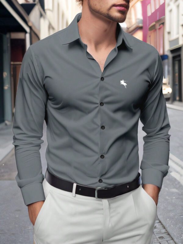 Manfinity Homme Chemise Décontractée À Manches Longues Imprimée Avec Cavalier À Cheval Pour Hommes Au Printemps-été – Image 11