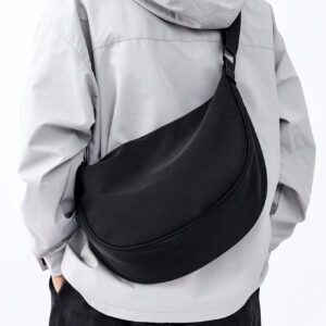1 pièce Sac à bandoulière/sac banane unisexe en fibre de polyester noir unicolore, style simple, pour les sorties, les voyages, l'école, etc. Sac de voyage polyvalent, fonctionnel et tendance. Cadeau d'été idéal pour petit ami, étudiant ou usage quotidien.