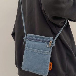 Mini sac de téléphone en jean de couleur unie, sac à bandoulière portatif et transversal, convenant pour le travail, les achats, les voyages, les vacances, l'école, l'été. Cadeau personnalisé en polyester pour père, mari, petit ami. Sac pour homme pour Noël, Action de grâce, vacances. Sac fourre-tout, sac banane, sac de vélo, sac de sport, sac de randonnée, sac de poitrine, sac latéral, cartable, sac en cuir, sac besace, cadeaux pour hommes, sac de voyage, sac de camping