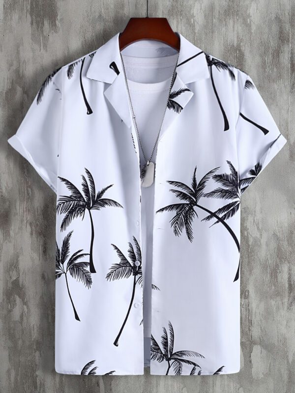Manfinity RSRT Chemise à manches courtes décontractée pour hommes avec imprimé graphique tropical aléatoire de palmier, sans tee-shirt, pour les vacances à la plage des hommes