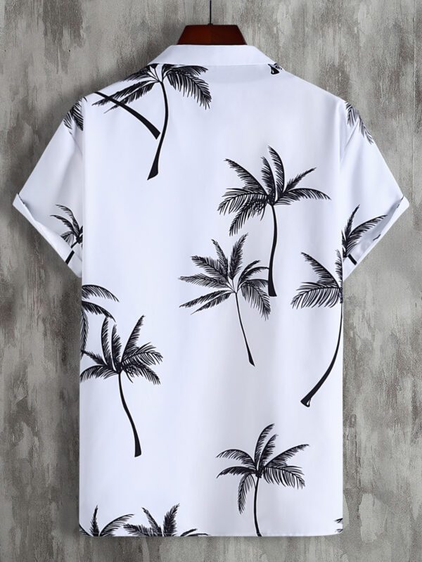 Manfinity RSRT Chemise à manches courtes décontractée pour hommes avec imprimé graphique tropical aléatoire de palmier, sans tee-shirt, pour les vacances à la plage des hommes – Image 3