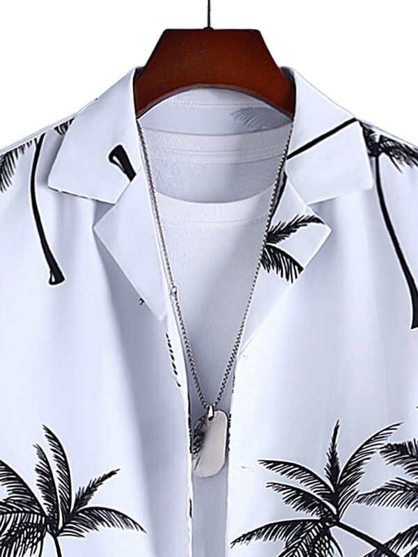Manfinity RSRT Chemise à manches courtes décontractée pour hommes avec imprimé graphique tropical aléatoire de palmier, sans tee-shirt, pour les vacances à la plage des hommes – Image 4