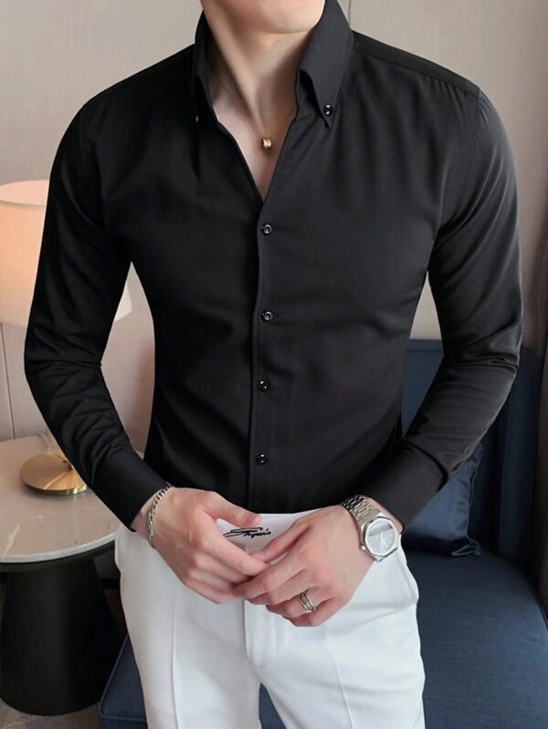 Manfinity Chemise pour homme, boutonnée, unie, à manches longues, noire, pour le travail ou tenue professionnelle décontractée